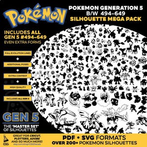 Pokemon Generation 5 494-649 Silhouette ULTIMATE MEGA PACK Vector for graphics or vinyl work