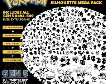Pokemon Generation 5 494-649 Silhouette ULTIMATE MEGA PACK Vector for graphics or vinyl work