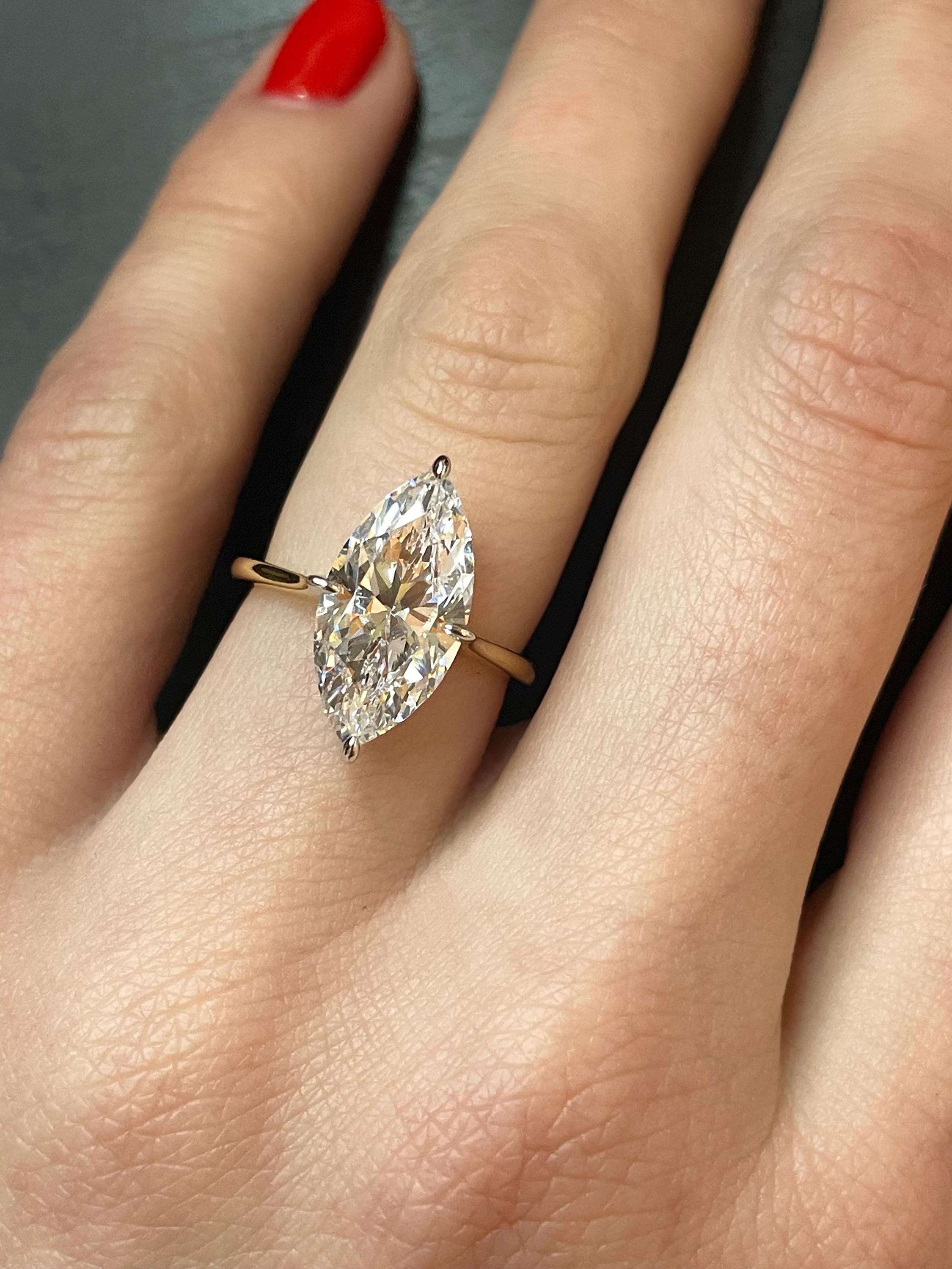 4CT Two Tone Marquise Cut Cubic Zirconia Engagement Wedding Ring. 14k ...