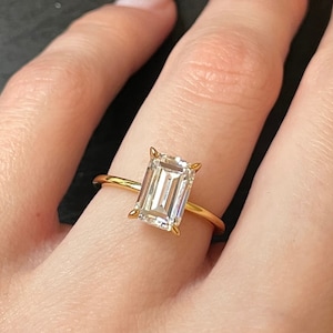 2CT Emerald Cut Cubic Zirconia Engagement Wedding Ring. 18k Yellow Gold Over Sterling Silver S925. Travel Ring | Bridal Ring | Promise Ring