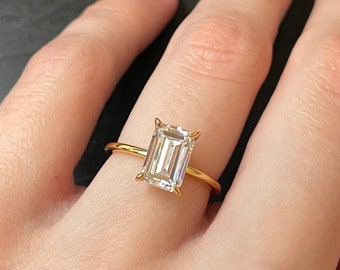 2CT Emerald Cut Cubic Zirconia Engagement Wedding Ring. 18k Yellow Gold Over Sterling Silver S925. Travel Ring | Bridal Ring | Promise Ring