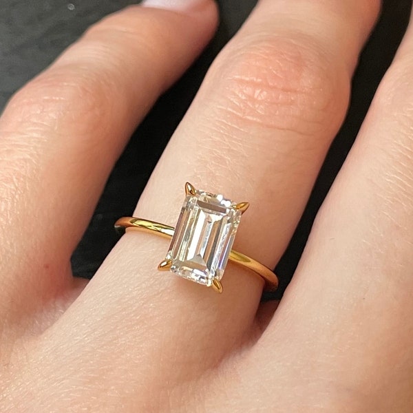 2CT Emerald Cut Cubic Zirconia Engagement Wedding Ring. 18k Yellow Gold Over Sterling Silver S925. Travel Ring | Bridal Ring | Promise Ring