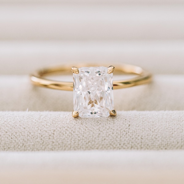 2CT Radiant Cut Cubic Zirconia Engagement Wedding Ring. 18k Gold Over Sterling Silver S925 & Rhodium Plated. Travel, Promise, Bridal Ring