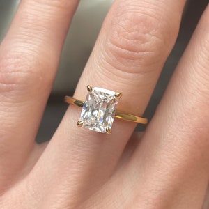 2CT Radiant Cut Cubic Zirconia Engagement Wedding Ring. 18k Gold Over Sterling Silver S925 & Rhodium Plated. Travel, Promise, Bridal Ring