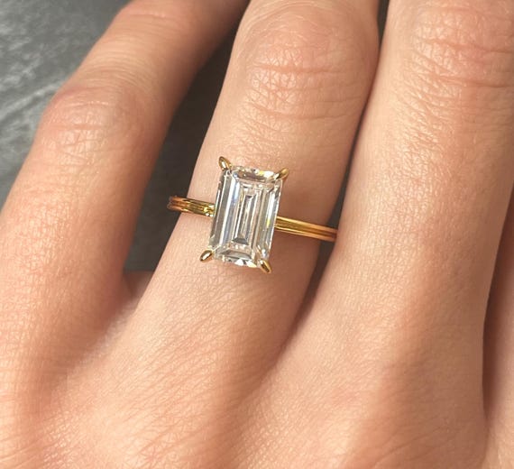 2.8CT Emerald Cut Cubic Zirconia Engagement Wedding Ring With Hidden Halo. 18k Yellow Gold Over Sterling Silver S925. Travel Ring Etsy