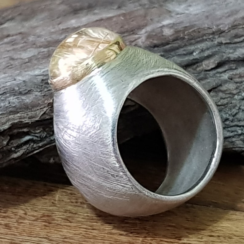 Gemstone Designer Ring Silver Ring Fine silver Women Ring Large Women ring, Chunky Statement Women Ring Rutile Quartz Wide Ring