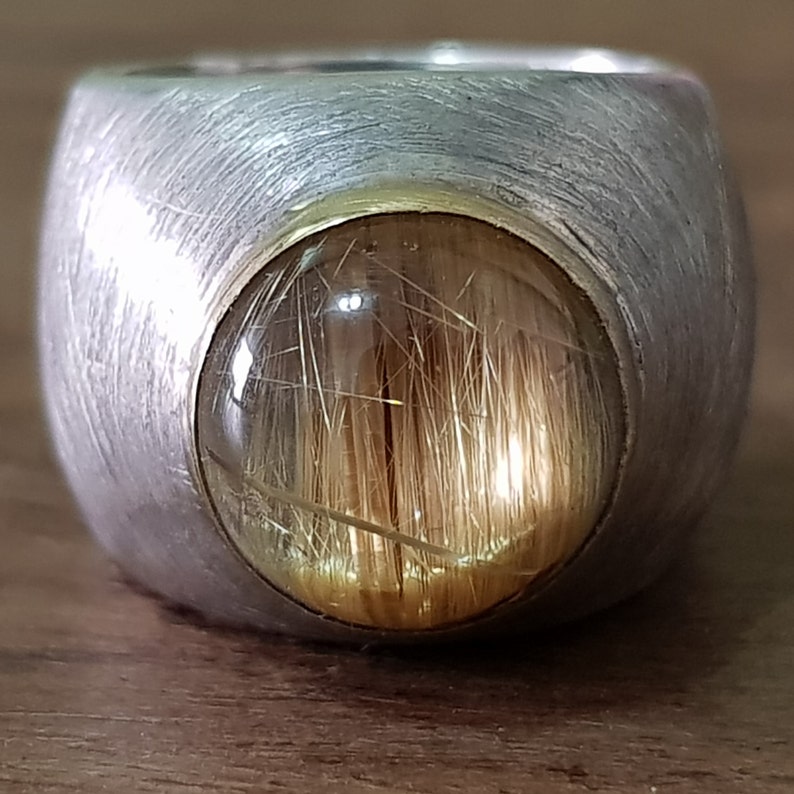 Gemstone Designer Ring Silver Ring Fine silver Women Ring Large Women ring, Chunky Statement Women Ring Rutile Quartz Wide Ring