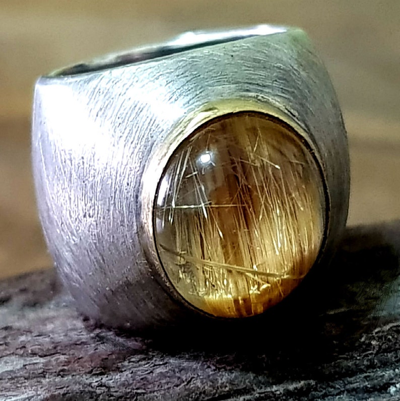 Gemstone Designer Ring Silver Ring Fine silver Women Ring Large Women ring, Chunky Statement Women Ring Rutile Quartz Wide Ring