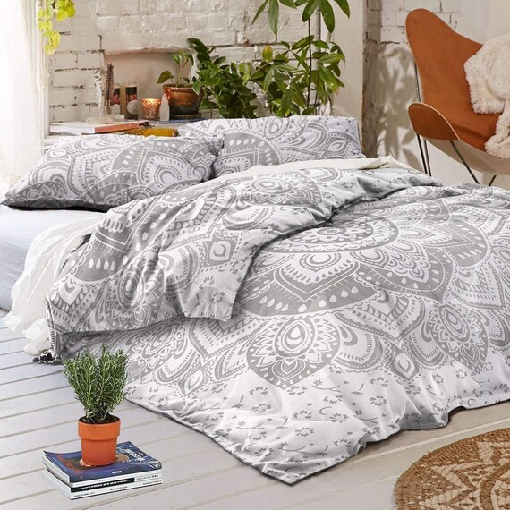 Silver Ombre Mandala Duvet Cover Queen Size Indian Mandala Etsy