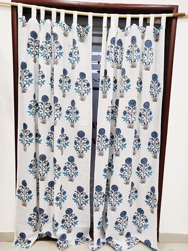 Floral Block Print Fabric Curtain Boho Window Treatment Door Etsy