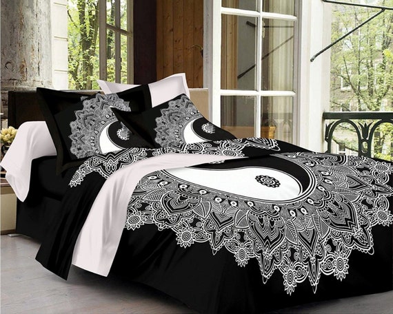 Black White Yin Yang Mandala Duvet Cover Queen Twin Size Etsy