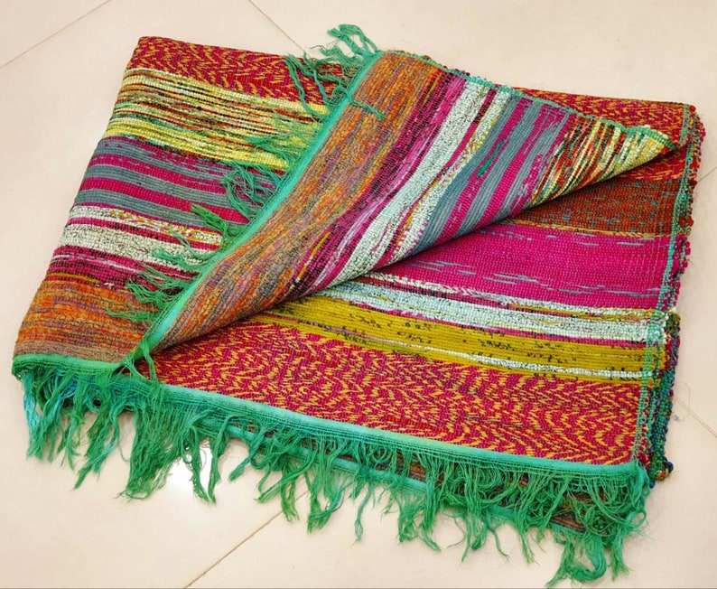 Hand Woven Chindi Rug Handmade Cotton Fabric Braided Bohemian Etsy