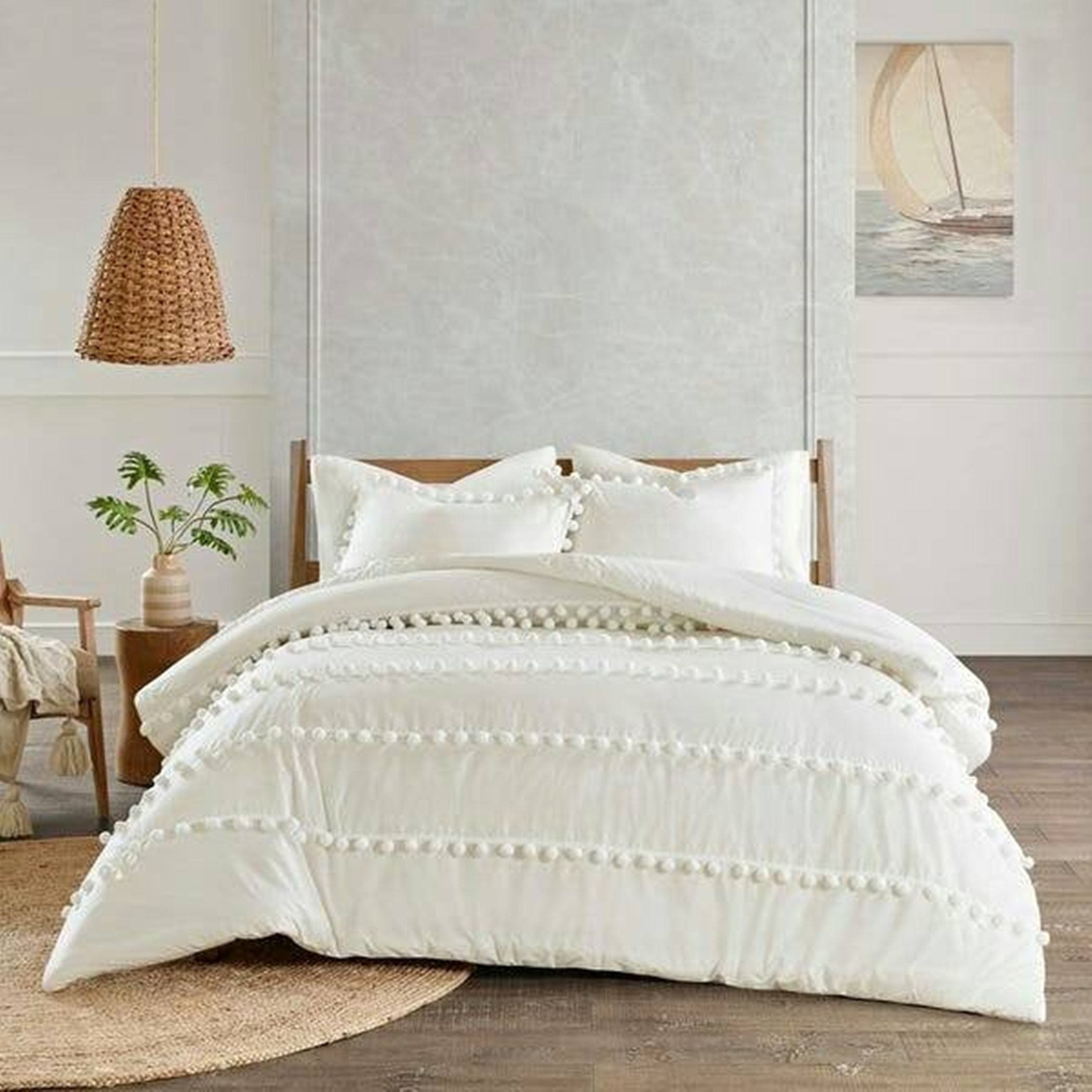 Custom Made Off White Cotton Duvet Cover White Pom Pom Lace Etsy