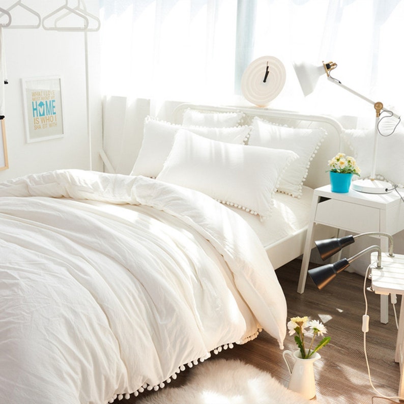 Off White Doona Duvet Cover Pom Pom Lace Tassels Cotton Throw Etsy