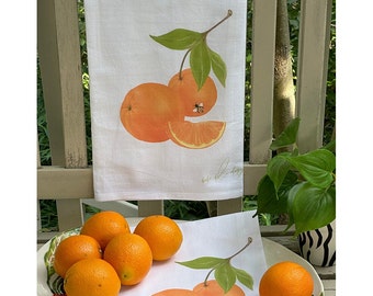 Oranges Flour Sack Towel, Oranges Tea Towel, Eco Friendly, Oranges, Hostess Gift, Housewarming, Tea Towel, Stocking Stuffer, Kitchen Decor