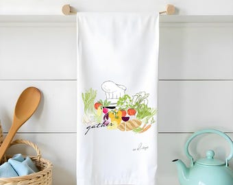 Chef's Gather Flour Sack Towel, Kitchen Decor, Cotton Tea Towel