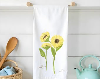 Sunflowers Flour Sack Towel | Botanical Kitchen Decor | Yellow Floral Tea Towel | Gardeners Gift