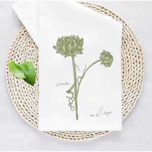 Artichoke, Flour Sack Towel, Cotton Tea Towel, 27 x 27, Kitchen Decor, Kitchen Gifts, Summer Tea Towel, Gifts for Her, Kitchen Tea Towel