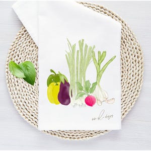 Vegetable Flour Sack Tea Towel, Vegetable Tea Towel, Vegetable Kitchen Towel, Hostess Gift, 27 x 27 square, Kitchen Gift, Cook Gift