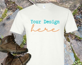 White Gildan 64000 T-shirt Mockups, T shirt  mocks, mockups for men, men’s mocks, masculine mocks, hiking, camping, Father’s Day, Flat lay