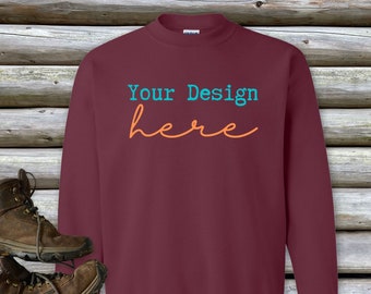 Maroon Gildan 18000 Sweatshirt Mockups, Sweater mocks, mockups for men, men’s mocks, hiking, camping, Father’s Day, Flat lay