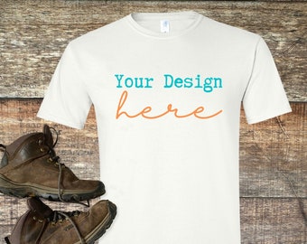 White Gildan 64000 T-shirt Mockups, T shirt  mocks, mockups for men, men’s mocks, masculine mocks, hiking, camping, Father’s Day, Flat lay