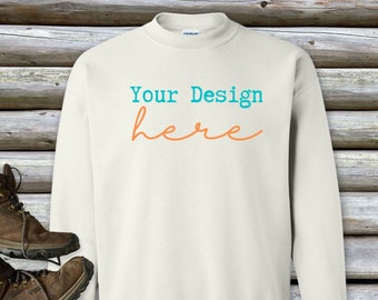 White Gildan 18000 Sweatshirt Mockups, Sweater mocks, mockups for men, men’s mocks, masculine mocks, hiking, camping, Father’s Day, Flat lay