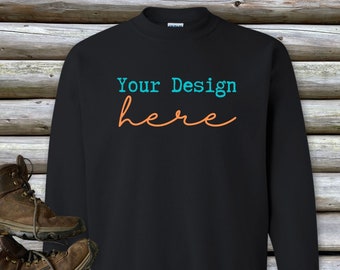 Black Gildan 18000 Sweatshirt Mockups, Sweater mocks, mockups for men, men’s mocks, masculine mocks, hiking, camping, Father’s Day, Flat lay