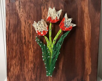 Red and White Tulip String Art