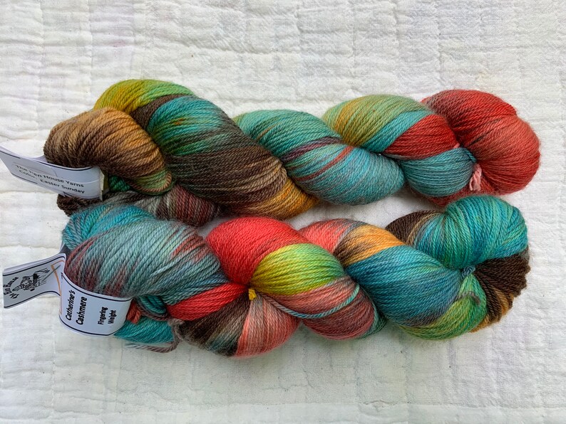 Hand Dyed Yarn Catherine\u2019s Cashmere Fingering Easter Sunday