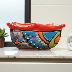 5&quot; Square Handcrafted Talavera Candy Bowl Jewelry Bowl Soap Dish Colorful Hand Painted Mexican Clay Pottery