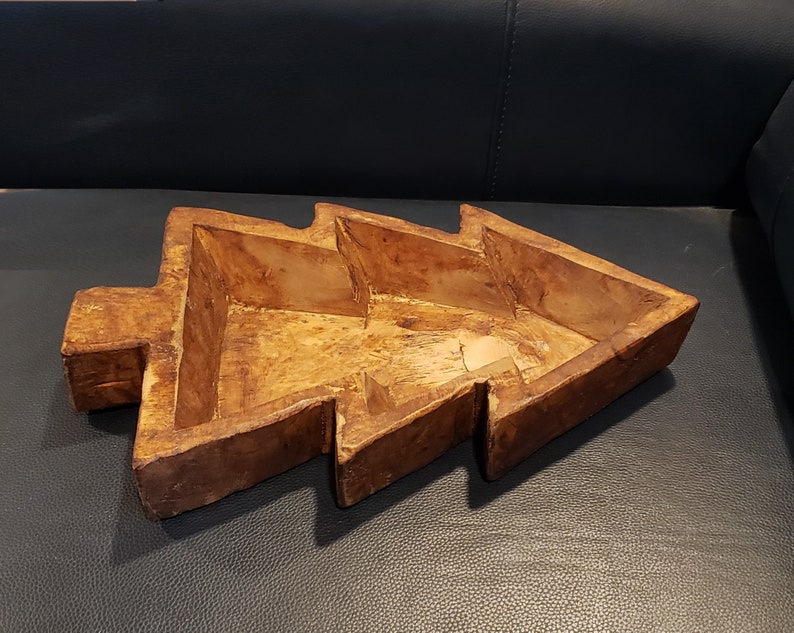 Christmas Tree Shaped Wooden Bowl Hand Carved Rustic Etsy