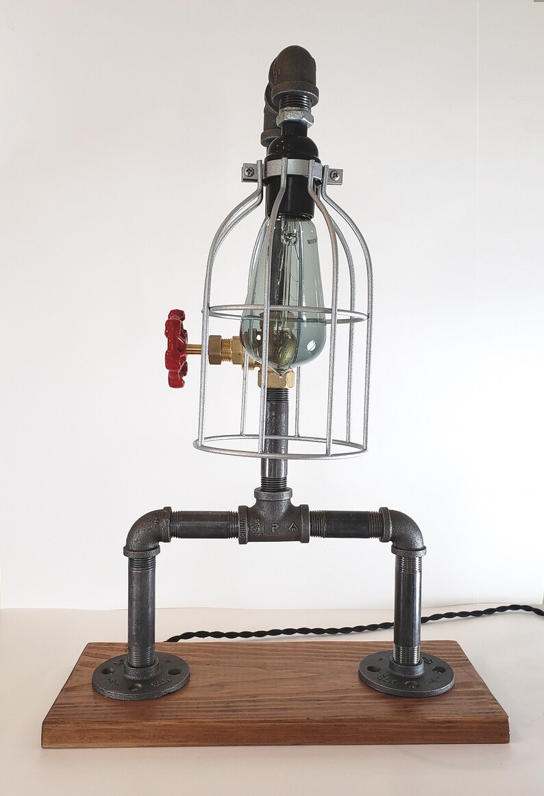 Leggy Black Pipe Lamp With Smoky Edison Bulb Industrial Desk Etsy