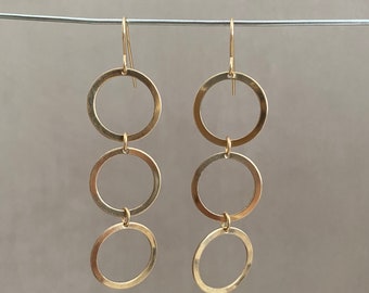 Trio circle drop earrings, 16mm circles, 14Kt Goldfilled USA