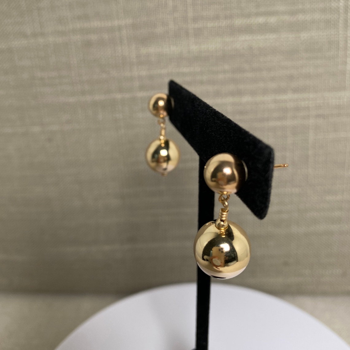 Gold Double Ball drop earrings 14Kt Gold filled Etsy