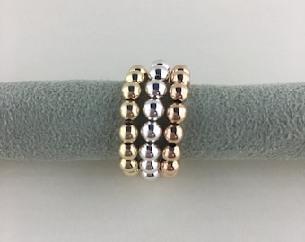 Gold ball stacking rings, 4mm, 14kt goldfilled, Tri color rings