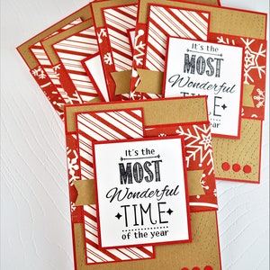 Handmade Christmas greeting card, no inside text, festive holiday cards, set of 5