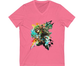 Zelda - Link Slow Motion Shooting Bow  - Unisex Jersey Short Sleeve V-Neck Tee