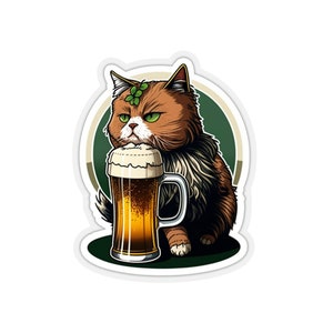 ¡Gato del día de St Patrick! Pintas de Guinness te hacen fuerte PEGATINA imagen 9