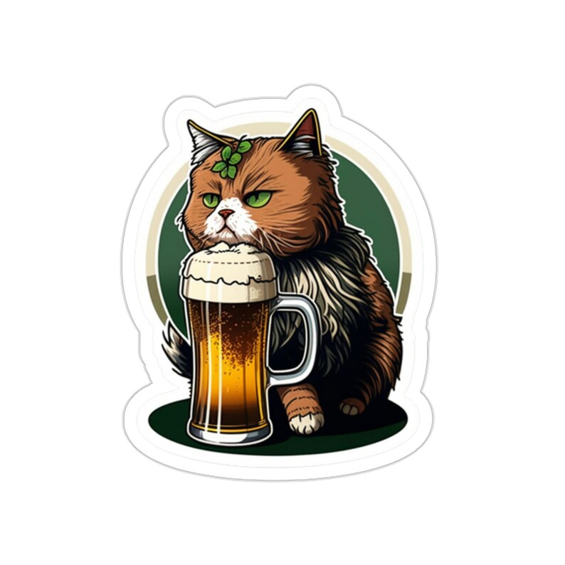 ¡Gato del día de St Patrick! Pintas de Guinness te hacen fuerte PEGATINA imagen 4