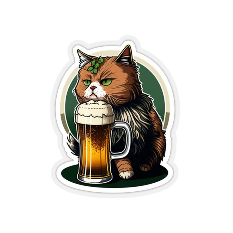 ¡Gato del día de St Patrick! Pintas de Guinness te hacen fuerte PEGATINA imagen 1