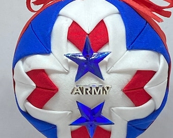 Handmade Folded Fabric Ornament with Army Charm
