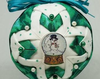 Handmade Folded Fabric Ornament with Snow Globe Decoration