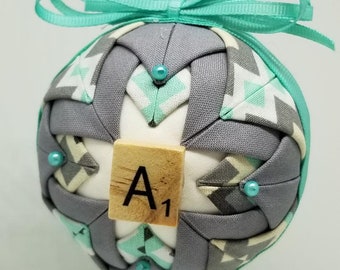 Handmade Folded Fabric Ornament with Letter A Scrabble Piece Decoration