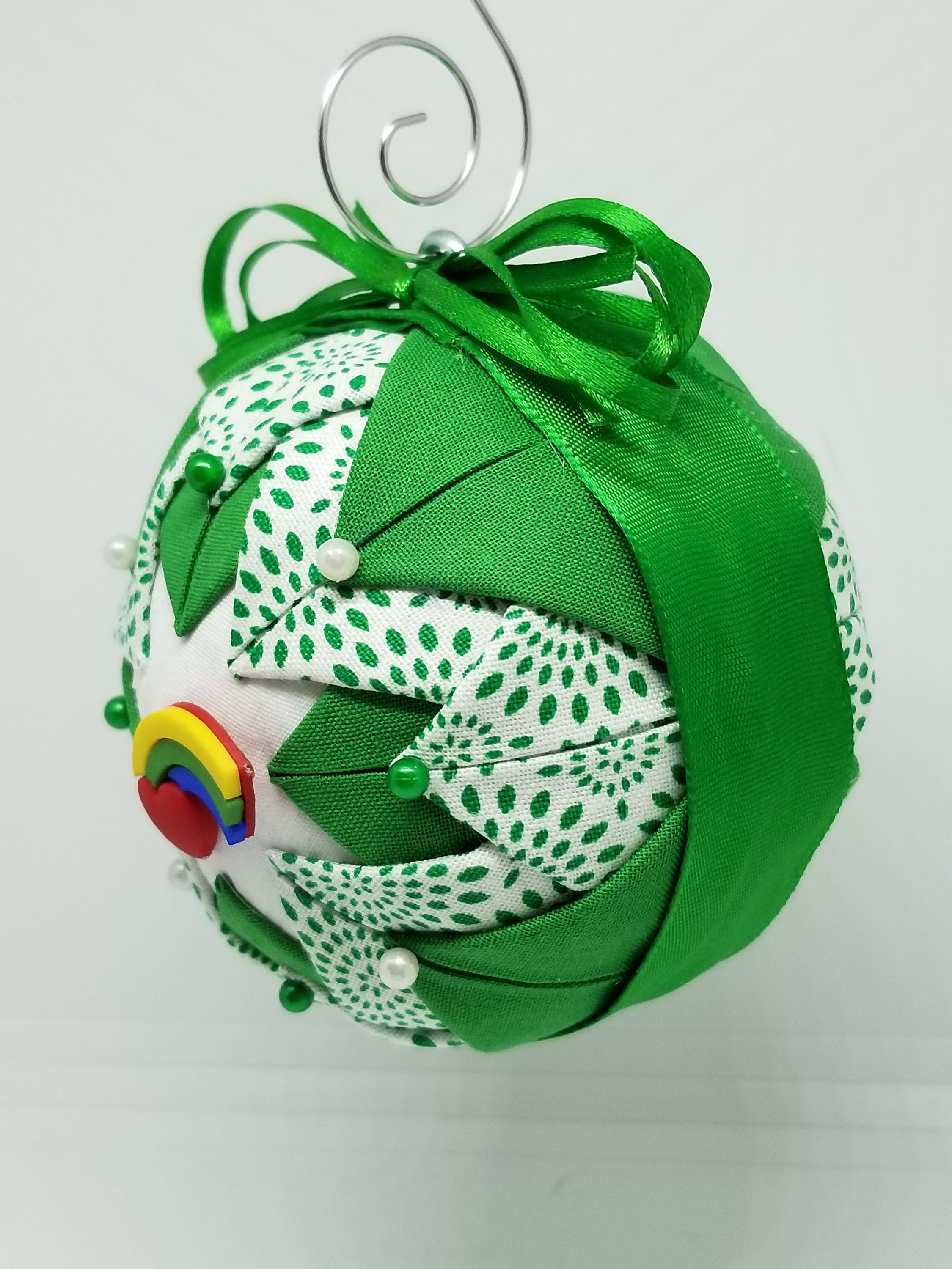 Handmade Folded Fabric Ornament With Heart and Rainbow Decoration