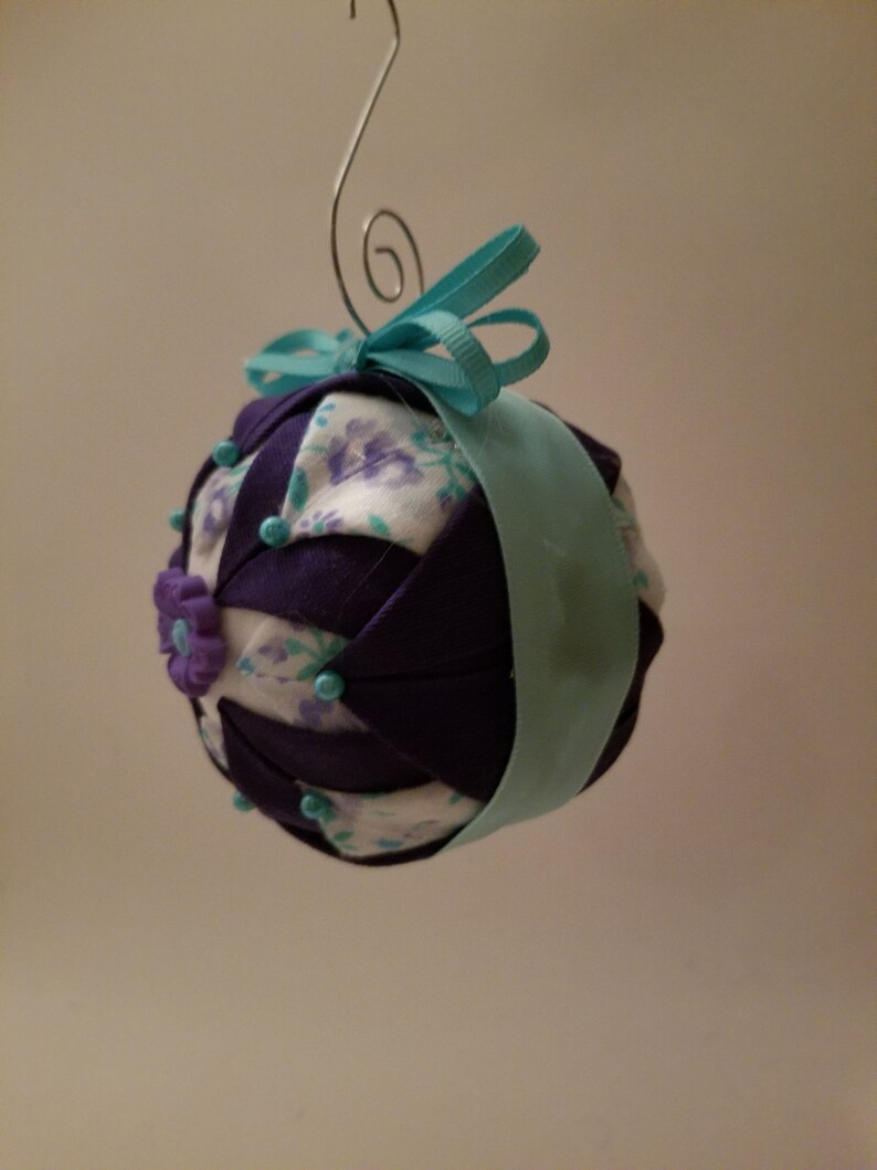 Handmade Folded Fabric Ornament with Purple Flower Decoration