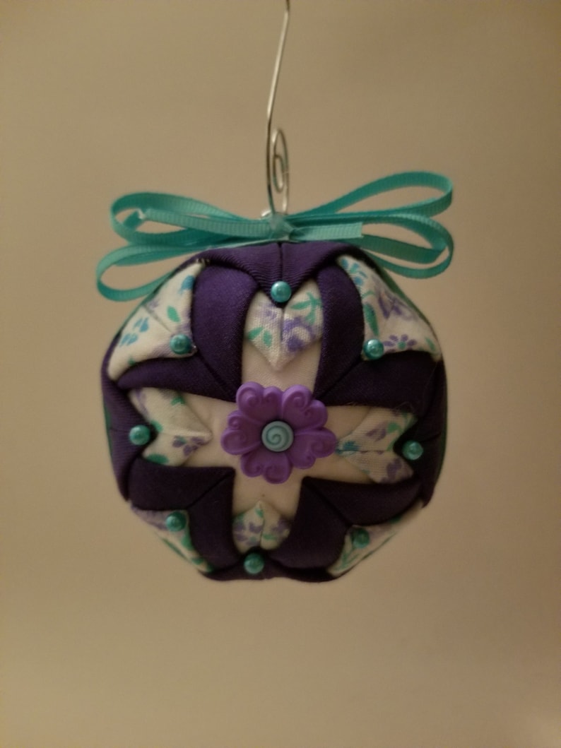 Handmade Folded Fabric Ornament with Purple Flower Decoration