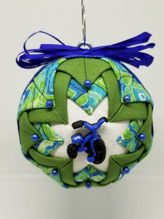 Handmade Folded Fabric Ornament with a Front End Loader and