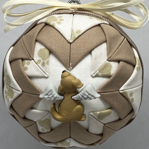 Handmade Folded Fabric Ornament with Dog with Angel Wings Decoration