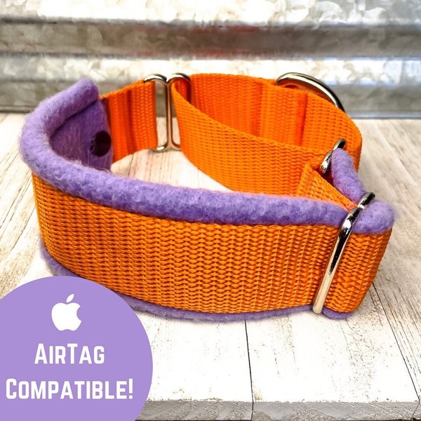 AirTag Dog Collar, Hidden AirTag Collar, AirTag Holder, GPS Tracking Unit, Fleece Lined Collar, MARTINGALE Dog Collar, Soft Padded Collar